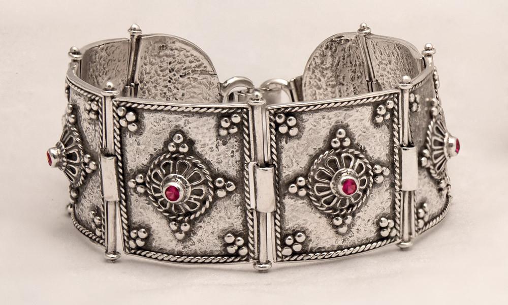 Byzantine handmade Bracelet in Sterling Silver with zircon (B-02) - ELEFTHERIOU EL