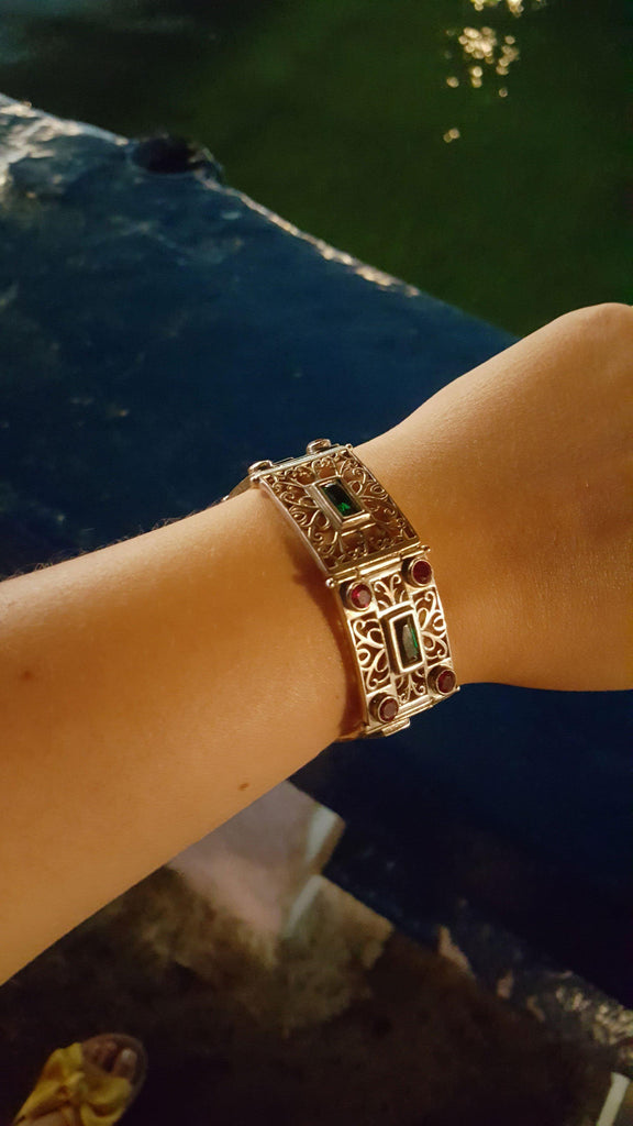 Byzantine handmade Bracelet in Sterling Silver with zircon (B-04) - ELEFTHERIOU EL
