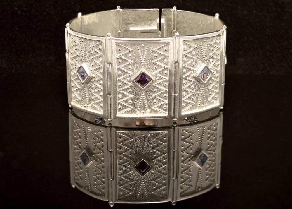 Byzantine handmade Bracelet in Sterling Silver with zircon (B-06) - ELEFTHERIOU EL