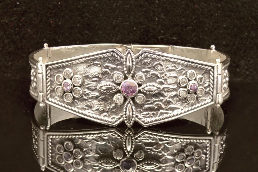 Byzantine handmade Bracelet in Sterling Silver with zircon (B-22)