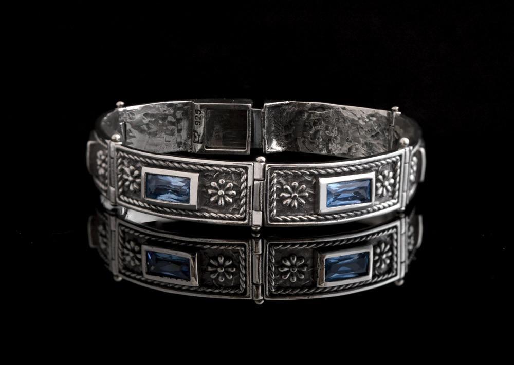 Byzantine handmade Bracelet in Sterling Silver with zircon - ELEFTHERIOU EL