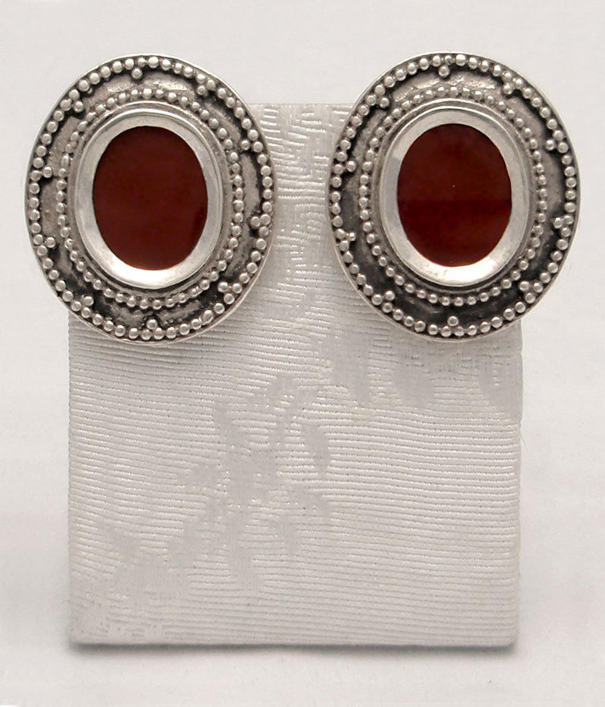 Byzantine Oval Earrings in Sterling Silver with Carnelian (GT-01) - ELEFTHERIOU EL