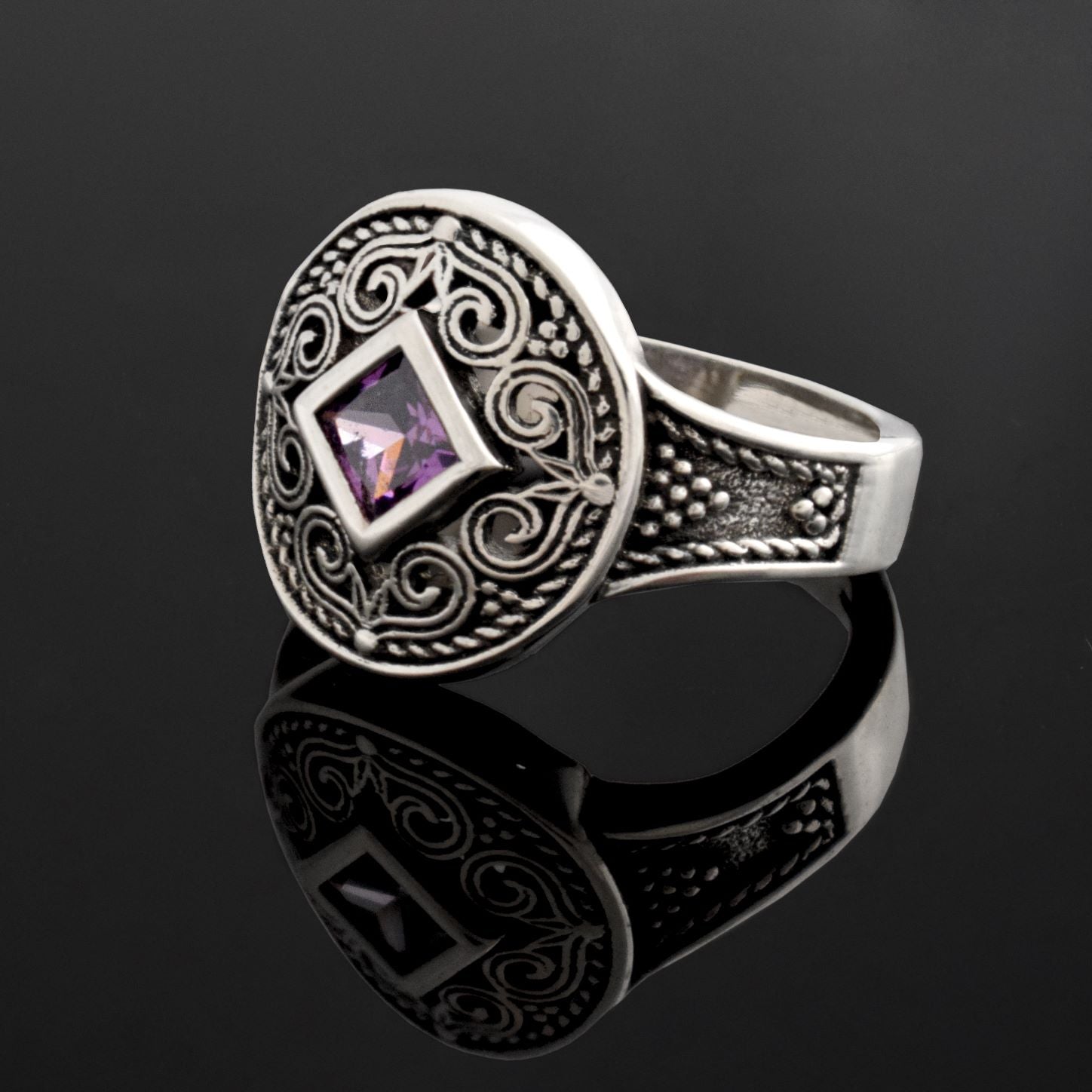 Byzantine Ring handcrafted in Sterling Silver with zircon (DT-01) - ELEFTHERIOU EL