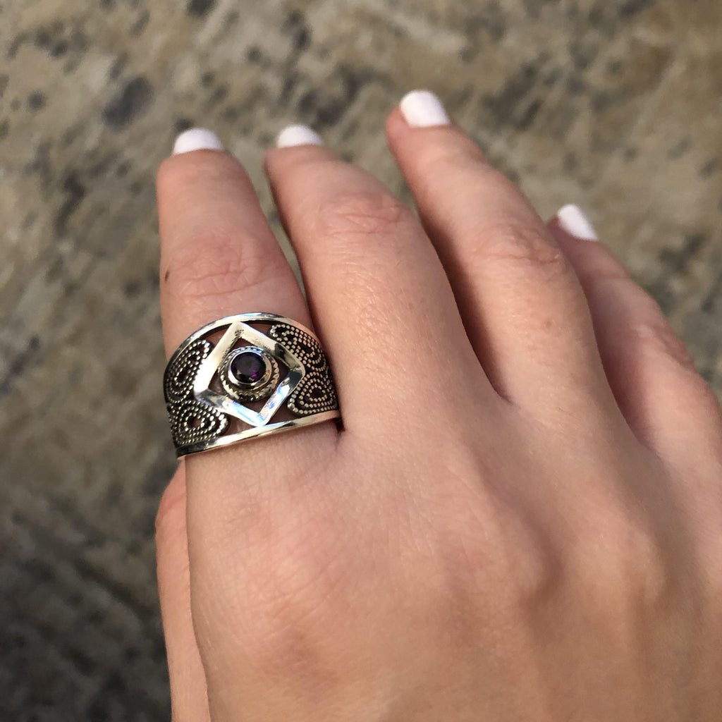 Byzantine Ring handcrafted in Sterling Silver with zircon (DT-136) - ELEFTHERIOU EL