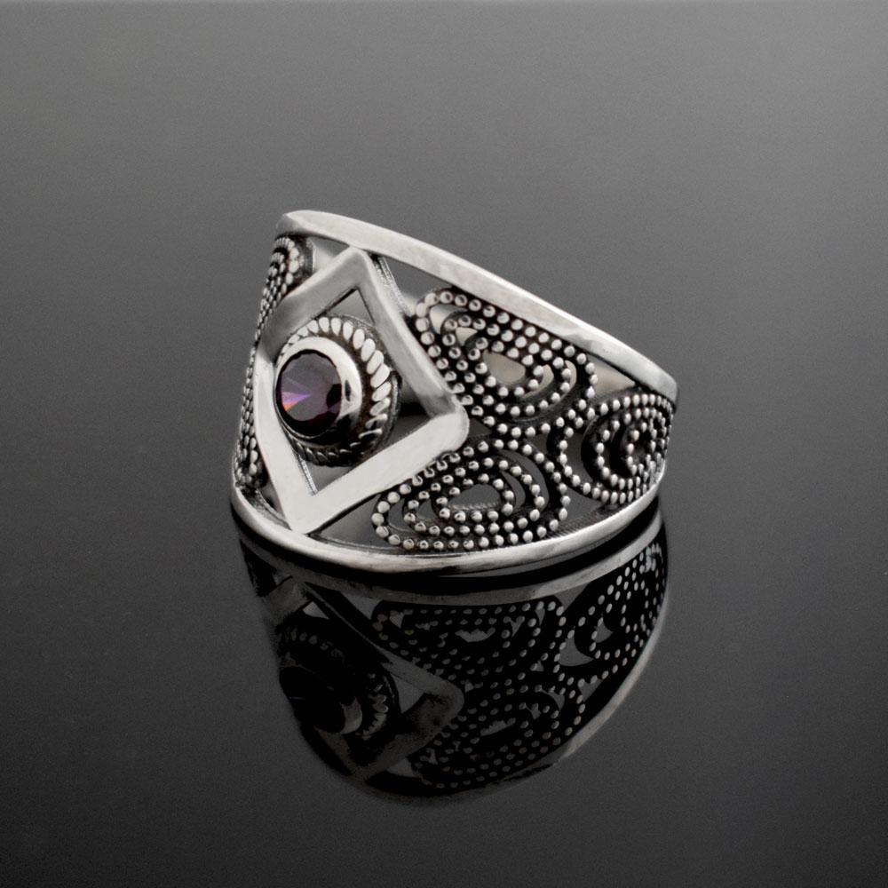 Byzantine Ring handcrafted in Sterling Silver with zircon (DT-136) - ELEFTHERIOU EL