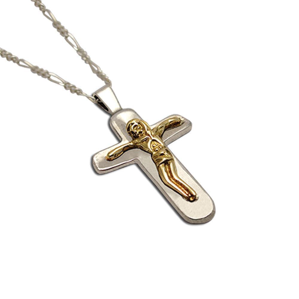 Christening Cross 925 Sterling Silver with 14k Gold Elements (STS-01)