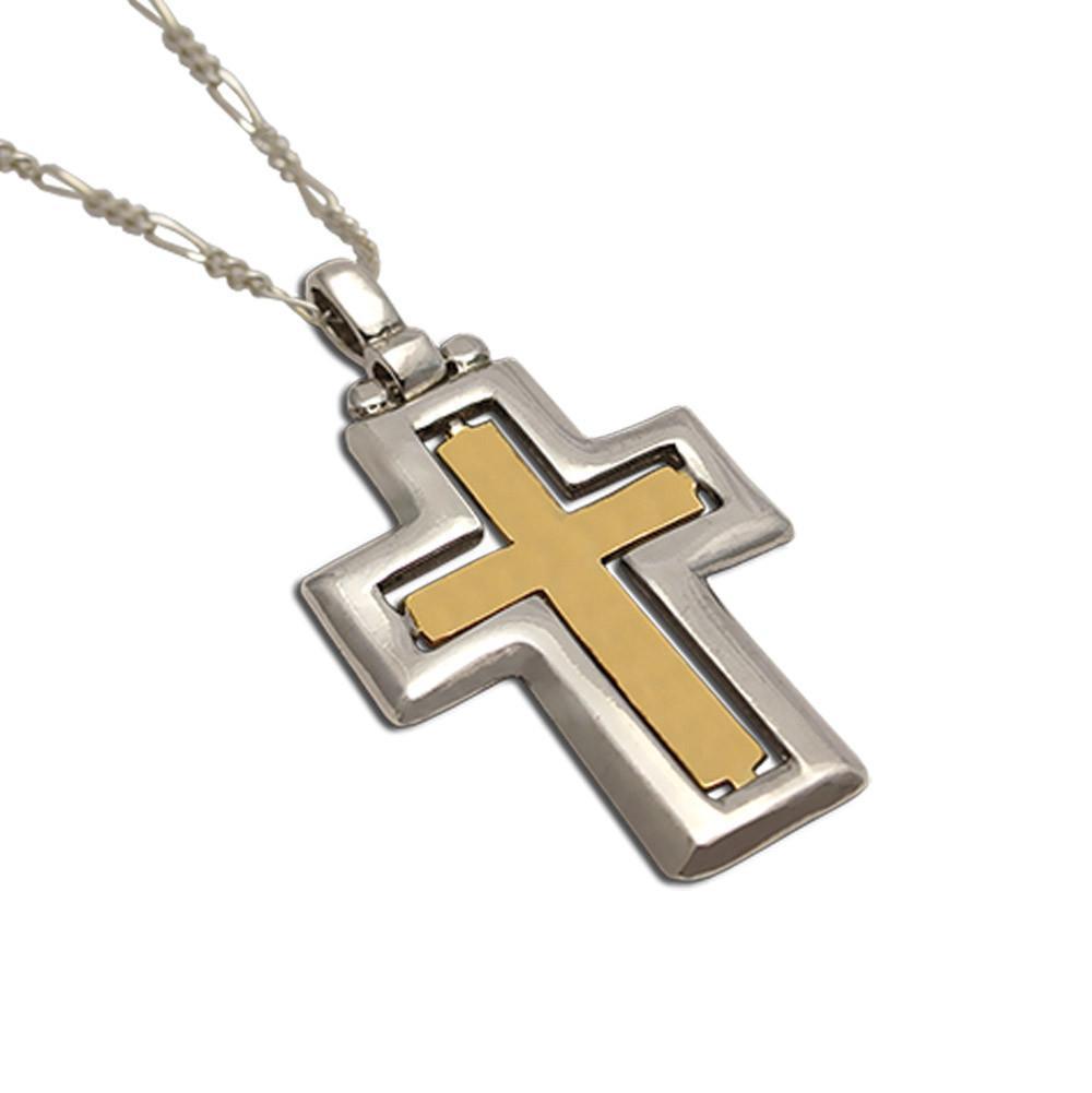 Christening Cross 925 Sterling Silver with 14k Gold Elements (STS-02)