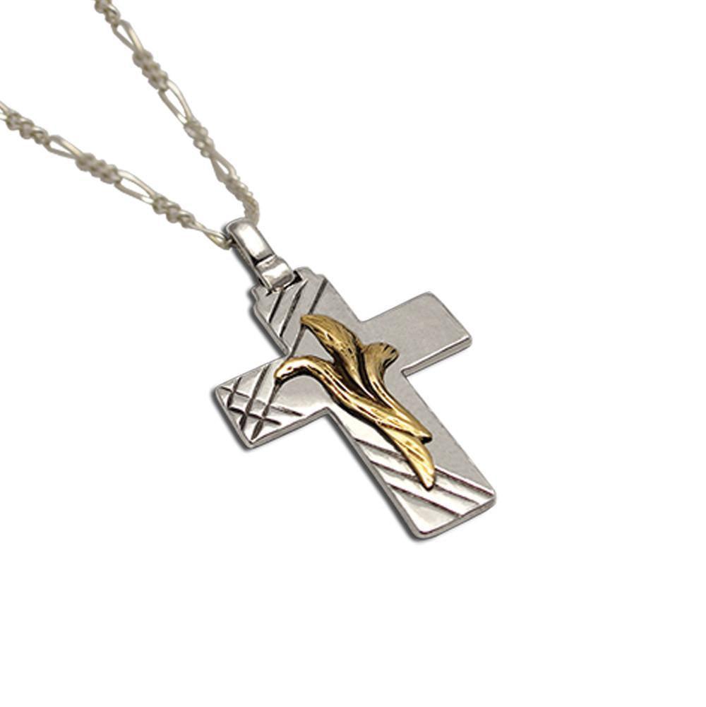 Christening Cross 925 Sterling Silver with 14k Gold Elements (STS-04)