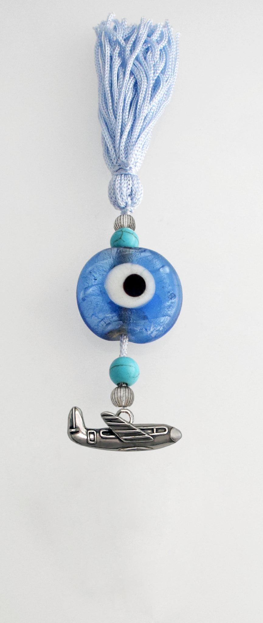 Evil Eye Charm on a tassel, House decoration, holiday decor, welcome gift, silver charm, Airplane Charm - ELEFTHERIOU EL