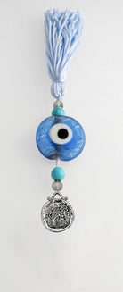 Evil Eye Charm on a tassel, House decoration, holiday decor, welcome gift, silver charm, Konstantinato Charm
