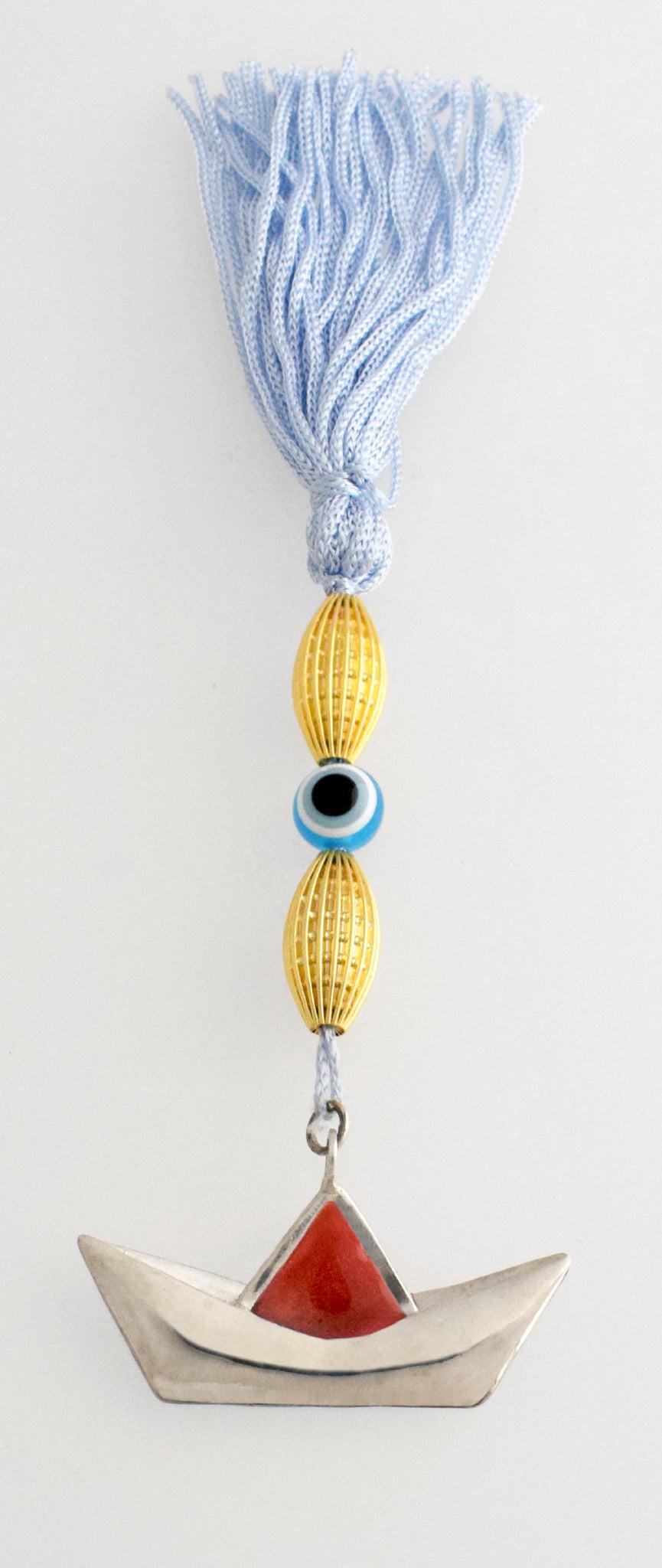 Evil Eye Charm on a tassel, House decoration, holiday decor, welcome gift, silver charm, Sailboat Charm (GK-02)