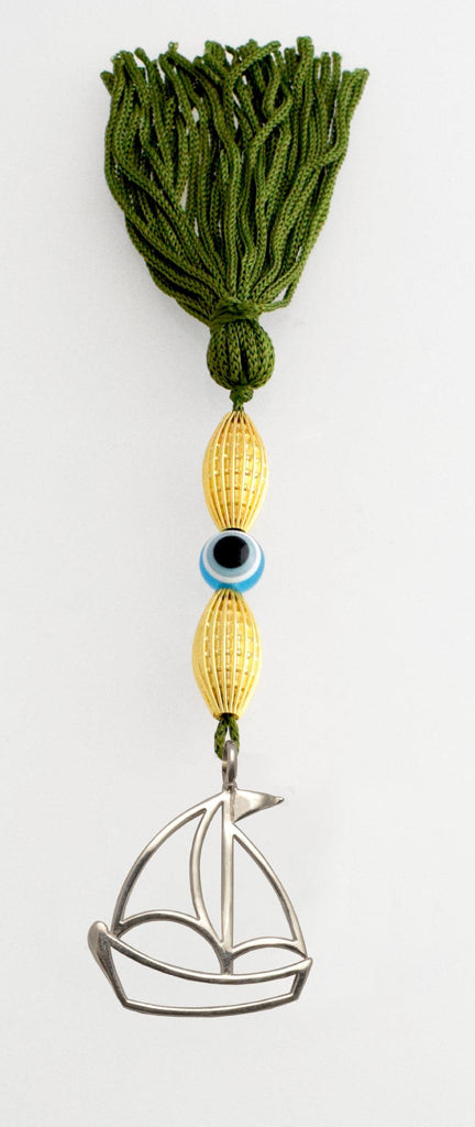 Evil Eye Charm on a tassel, House decoration, holiday decor, welcome gift, silver charm, Sailboat Charm - ELEFTHERIOU EL