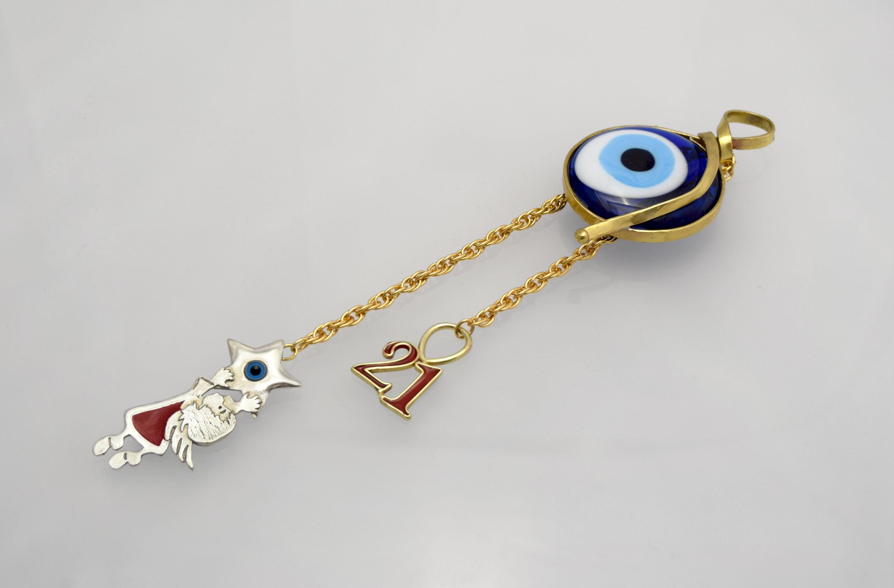 Evil eye protection stone with silver charm, Evil Eye Charm, home décor, gift, Wall Decor, silver charm, Angel Charm - ELEFTHERIOU EL