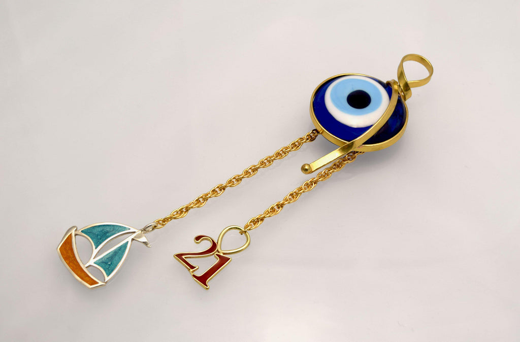Evil eye protection stone with silver charm, Evil Eye Charm, home décor, gift, Wall Decor, silver charm, Sailboat  Charm - ELEFTHERIOU EL
