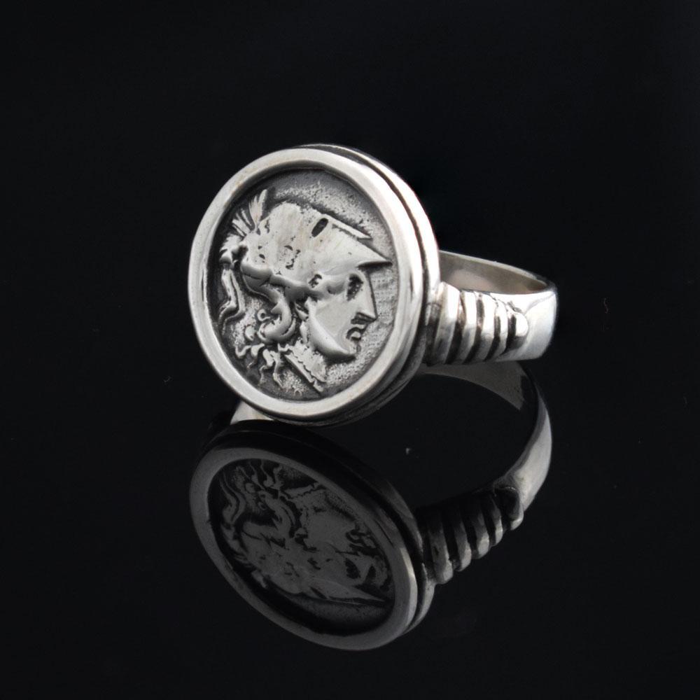 Goddess Athena Coin Ring, Handmade Ring, Sterling Silver Ring (DT-112) - ELEFTHERIOU EL