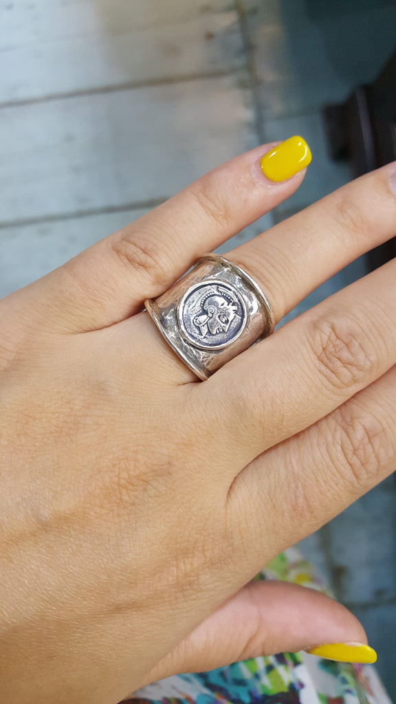 Goddess Athena Portait Coin Ring in Sterling Silver (DT-100) - ELEFTHERIOU EL