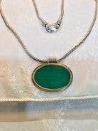 Gold and silver medallion with a seal stone green agate, Medallion, Vintage Jewelry, Handmade pendant, Greek Jewelry