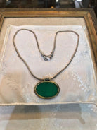 Gold and silver medallion with a seal stone green agate, Medallion, Vintage Jewelry, Handmade pendant, Greek Jewelry
