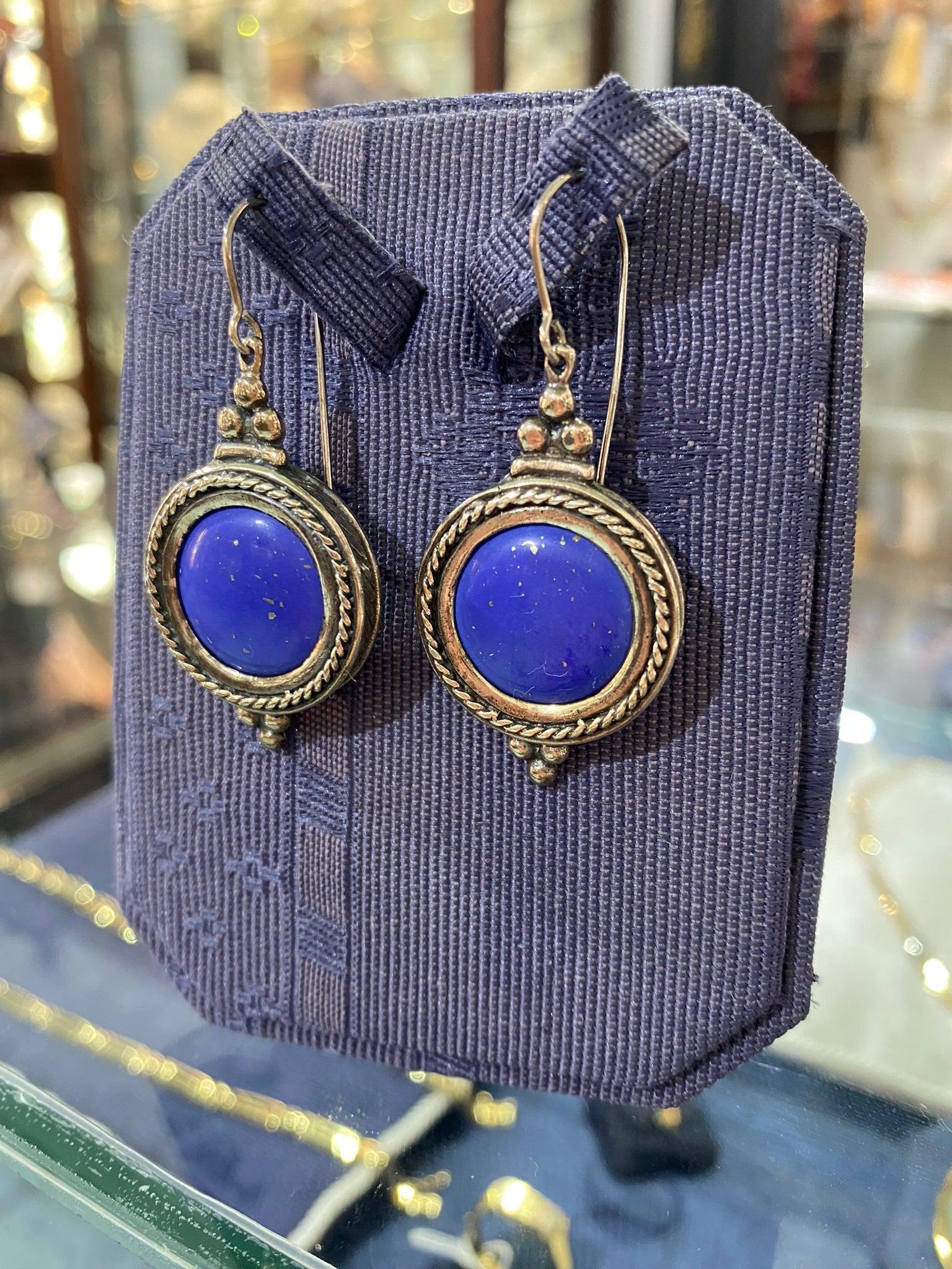 Greek Circle Rope Earrings in sterling silver with Lapis Lazuli