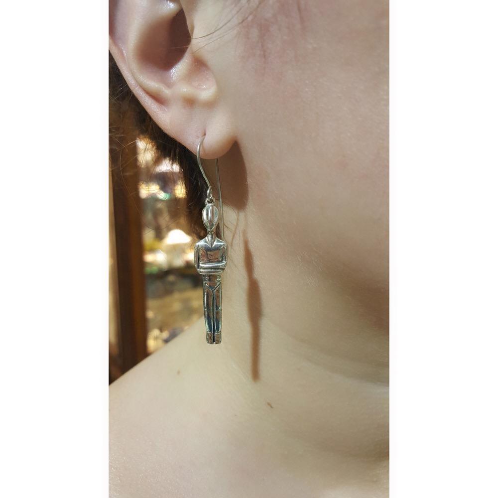 Greek Cycladic earrings, Cycladic jewelry, earrings in sterling silver, Standing female figure (Keros Variety) earrings (AG-11) - ELEFTHERIOU EL