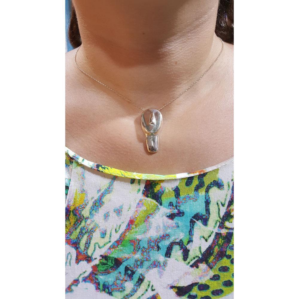 Greek Cycladic pendant, sterling silver pendant, Greek Jewelry, handmade pendant, Head of a figurine type Plastira Pendant(PE-34) - ELEFTHERIOU EL
