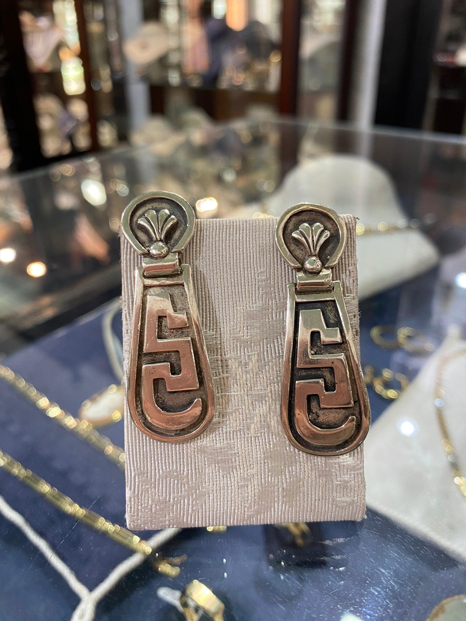 Greek Earrings in sterling Silver, Meander Earrings, Greek Key Earrings