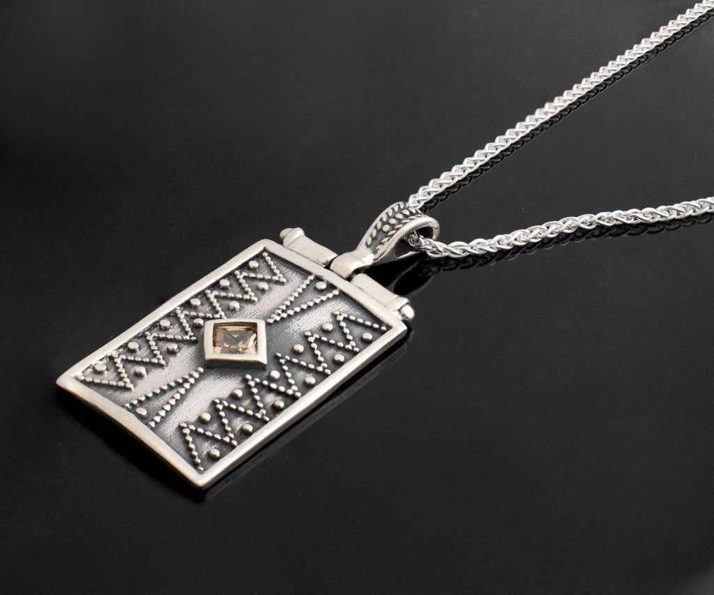 Greek Jewelry, Byzantine Sterling silver Pendant, Solid silver Pendant, Zircon Pendant (PE-79) - ELEFTHERIOU EL