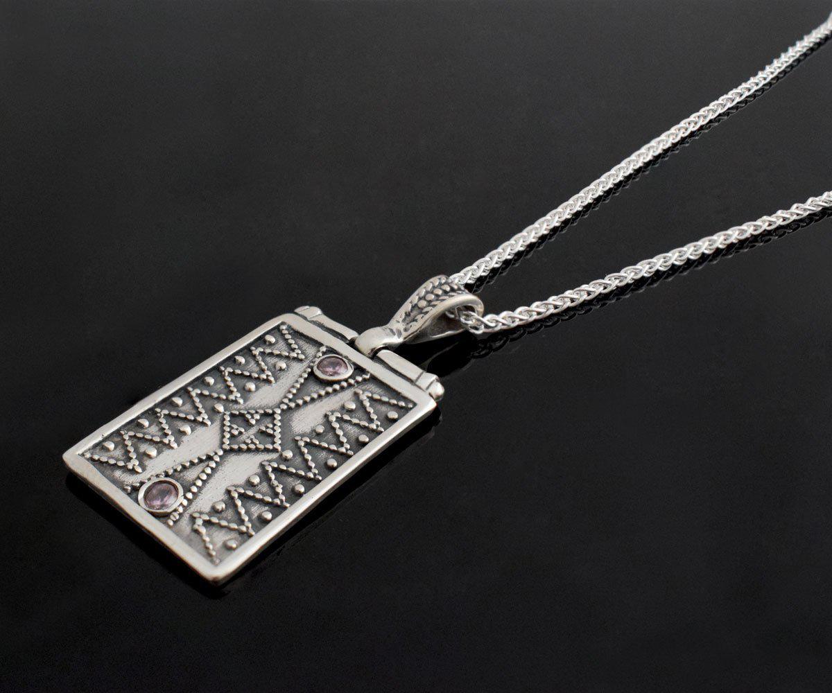 Greek Jewelry, Byzantine Sterling silver Pendant, Solid silver Pendant, Zircon Pendant (PE-80) - ELEFTHERIOU EL