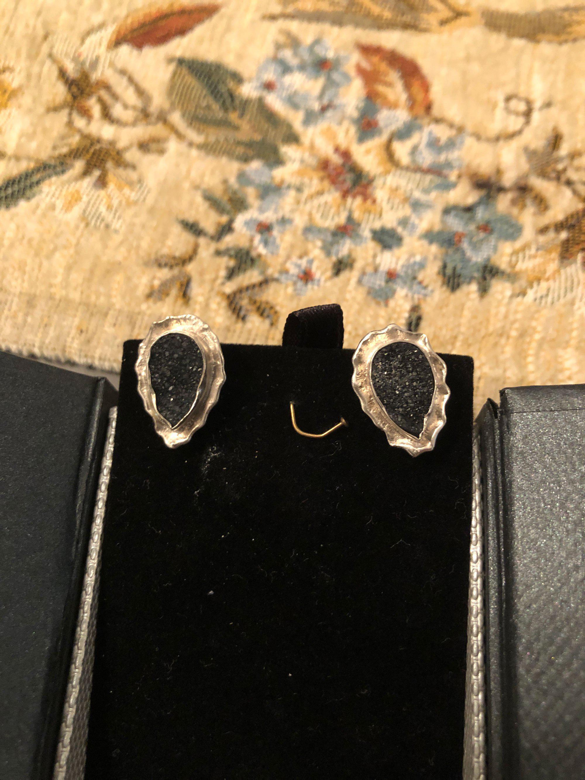 Greek Jewelry, Sterling silver Earrings, Solid silver Earrings, Greek Earrings, Raw Onyx Earrings