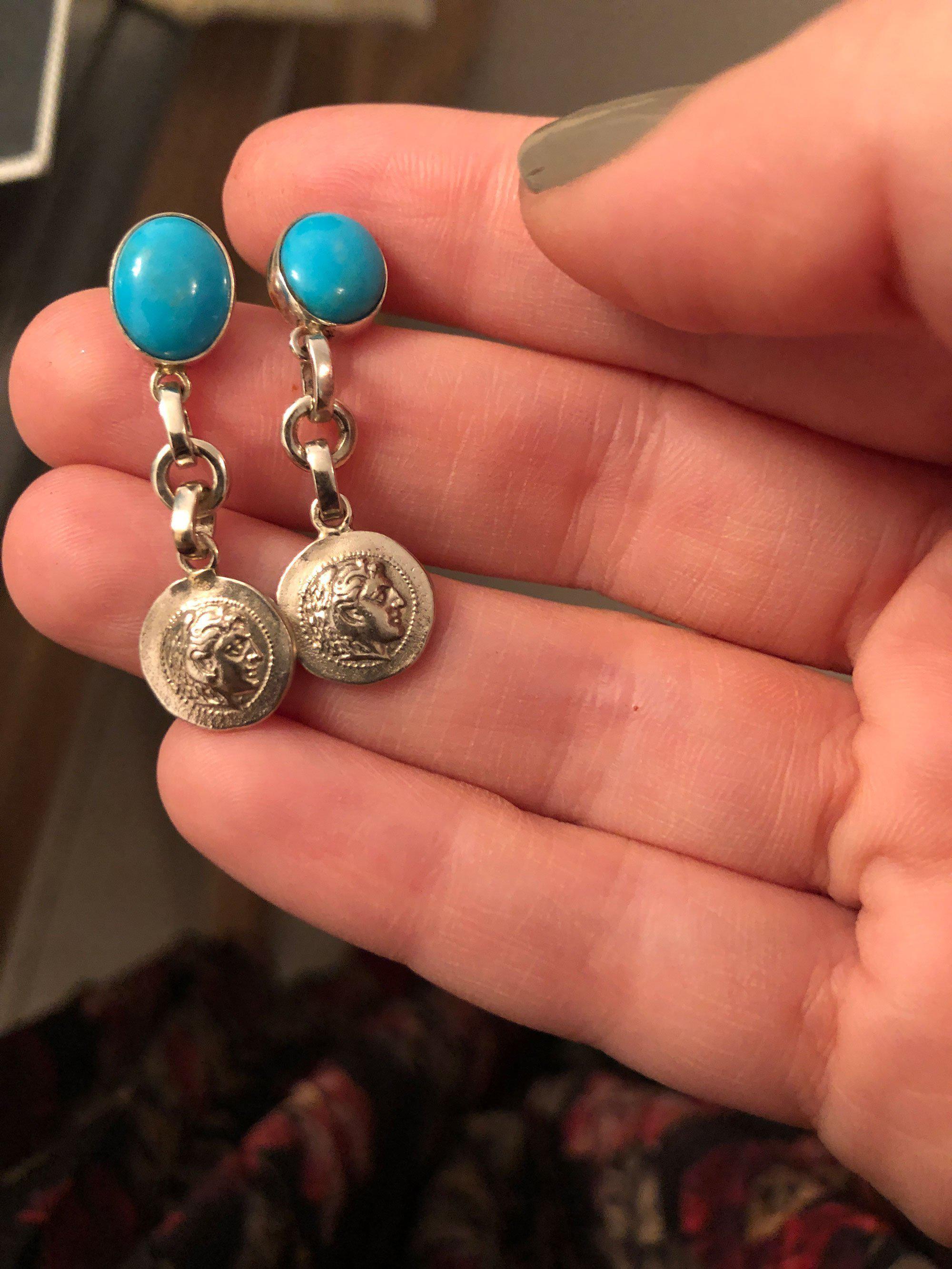 Greek Jewelry, Sterling silver Earrings, Solid silver Earrings, Greek Earrings, Turquoise Earrings - Dinos-Virginia