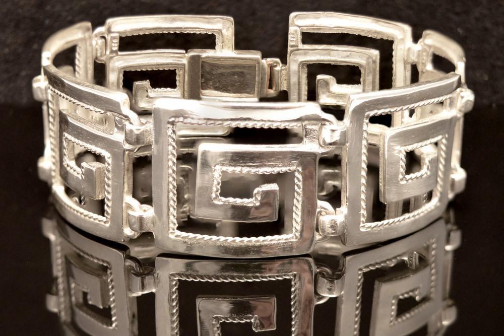 Greek Key Meander Bracelet in Sterling Silver (B-73) - ELEFTHERIOU EL