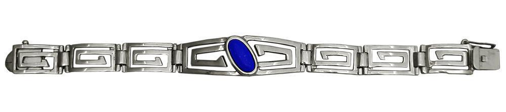Greek Key Meander Bracelet in Sterling Silver with lapis lazuli (B-71) - ELEFTHERIOU EL