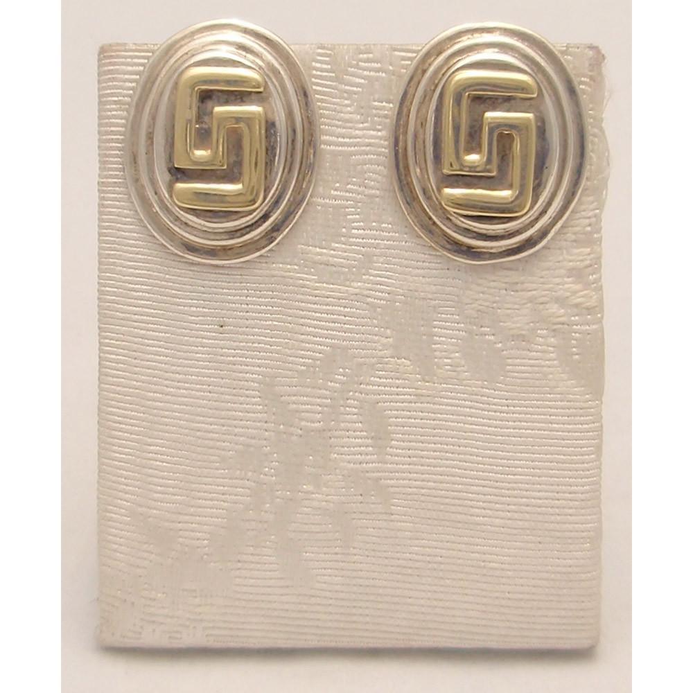 Greek Key Meander Earrings in sterling Silver with Gold 14k (AG-03) - ELEFTHERIOU EL