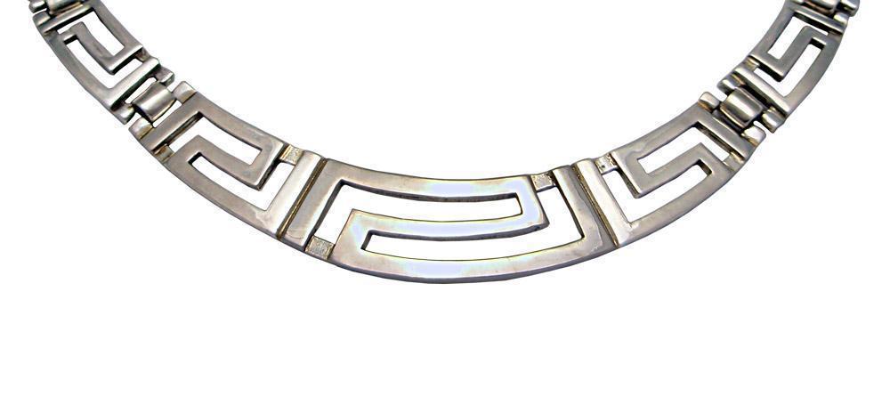 Greek Key Meander Necklace in Sterling Silver (PE-10)