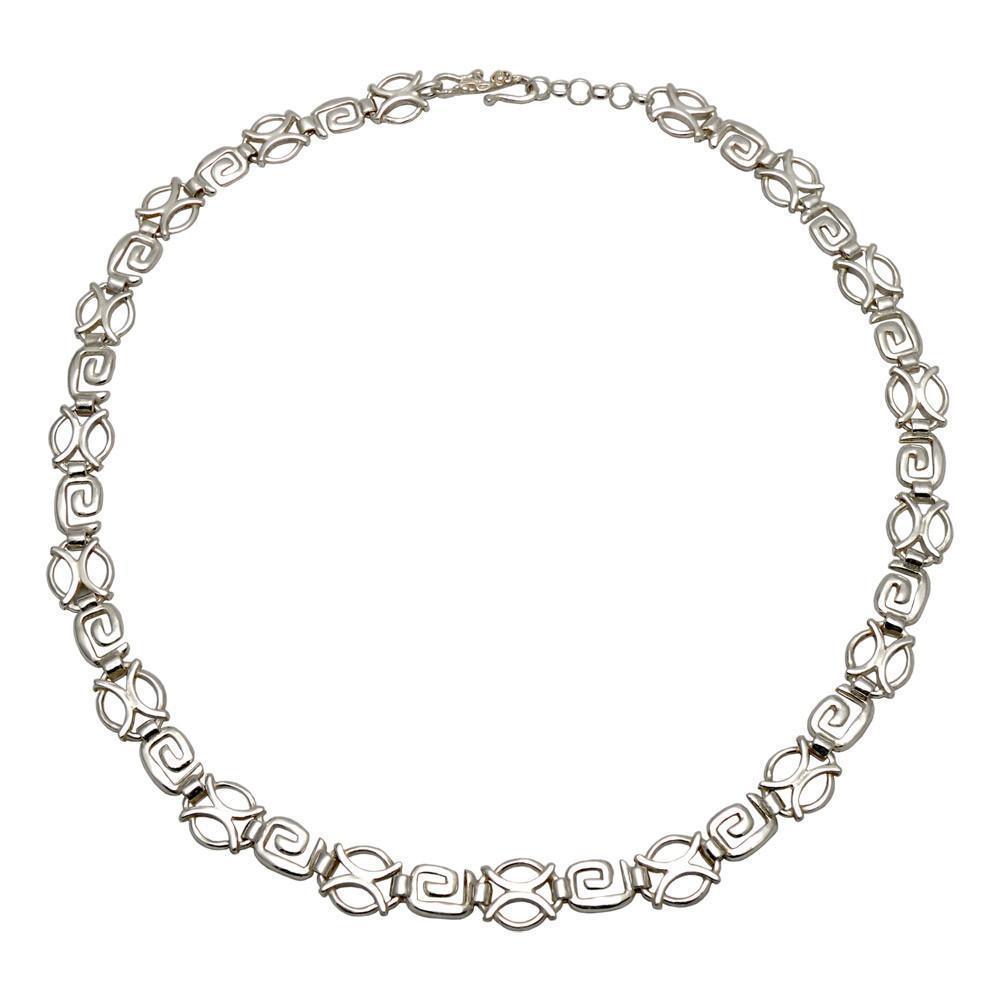 Greek Key Meander Necklace in Sterling Silver (PE-18) - ELEFTHERIOU EL