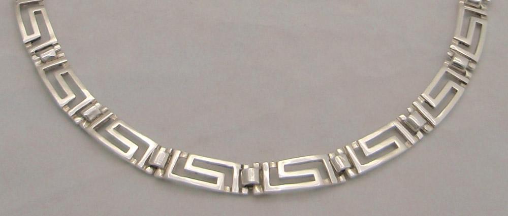 Greek Key Meander Necklace in Sterling Silver (PE-26) - ELEFTHERIOU EL