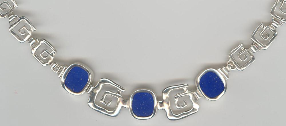 Greek Key Meander Necklace in Sterling Silver with lapis lazuli (PE-19)
