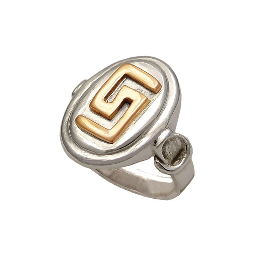 Greek Key Meander Ring in Sterling Silver with Gold 14k (DX-09) - ELEFTHERIOU EL