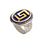 Greek Key Meander Ring in Sterling Silver with lapis lazuli and Gold 14k (DX-08)