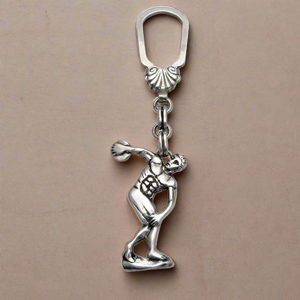 Greek Olympic Disk Thrower Key ring in sterling silver, silver keychain, men's gift, handmade keychain (MP-15)