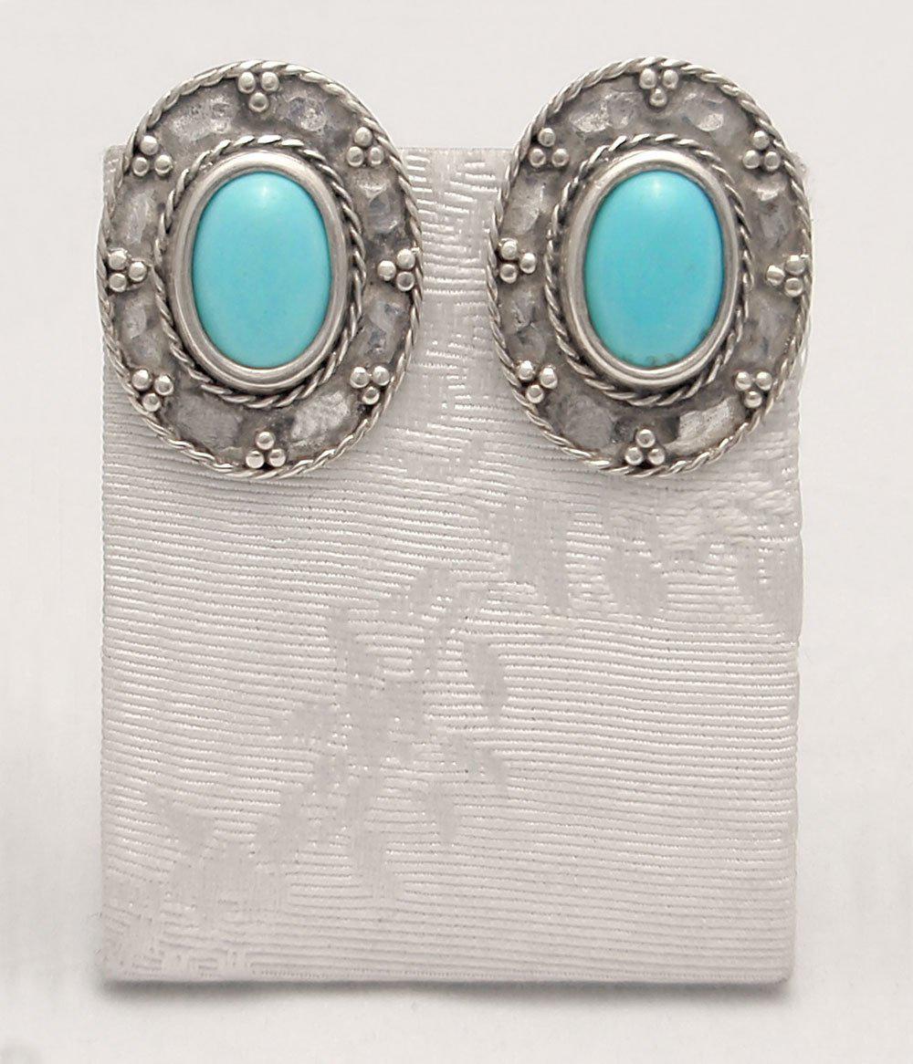 Greek Oval Earrings in Sterling silver with Turquoise (GT-02) - ELEFTHERIOU EL