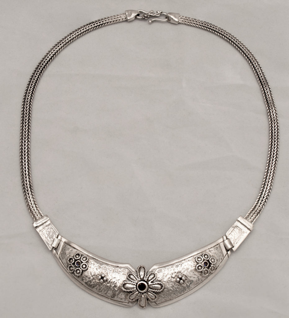 Greek Traditional Sterling Silver Necklace with Zircon (PE-54) - ELEFTHERIOU EL