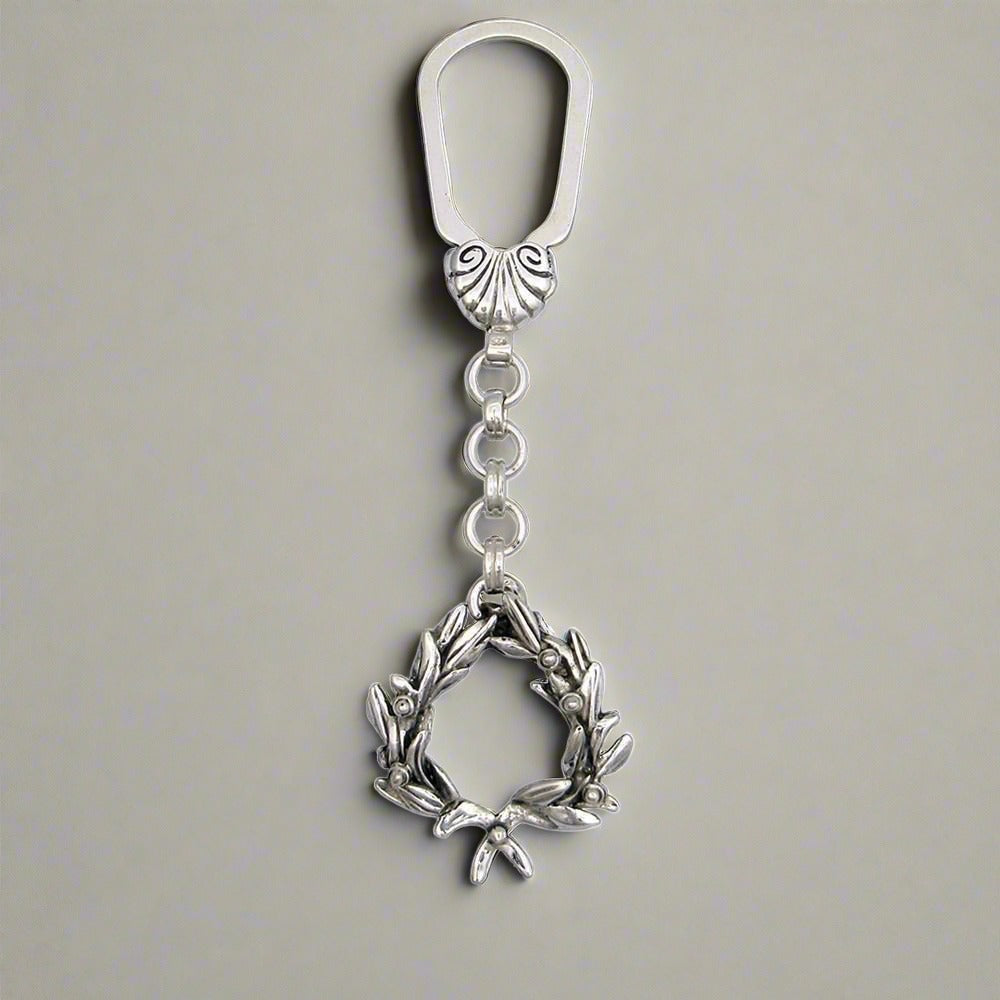Kotinos Olive leaf Wreath key ring in Sterling Silver, silver keychain, men's gift, handmade keychain (MP-18)