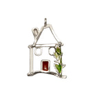 Miniature Home Charm on plexiglass, silver charm with bronze leaves, home decor, gift idea, charm favor (PX-02)