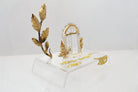 Miniature Home Charm on plexiglass, silver charm with bronze leaves, home decor, gift idea, charm favor (PX-03)