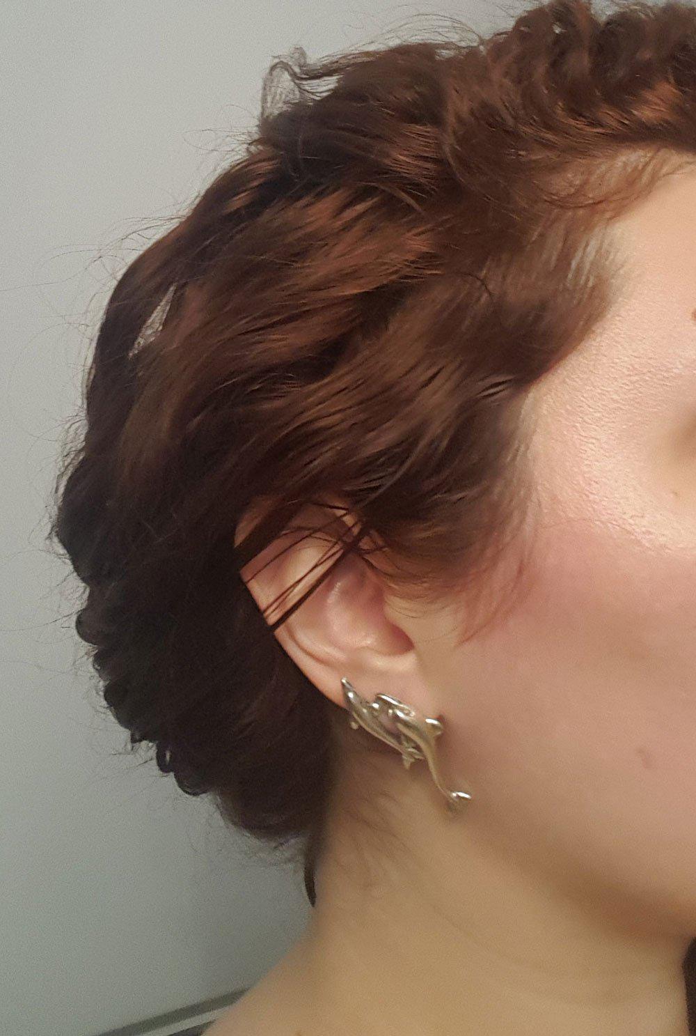 Minoan Dolphins Earrings, sterling silver earrings, Greek Jewelry, Womens Fashion (AG-01) - ELEFTHERIOU EL
