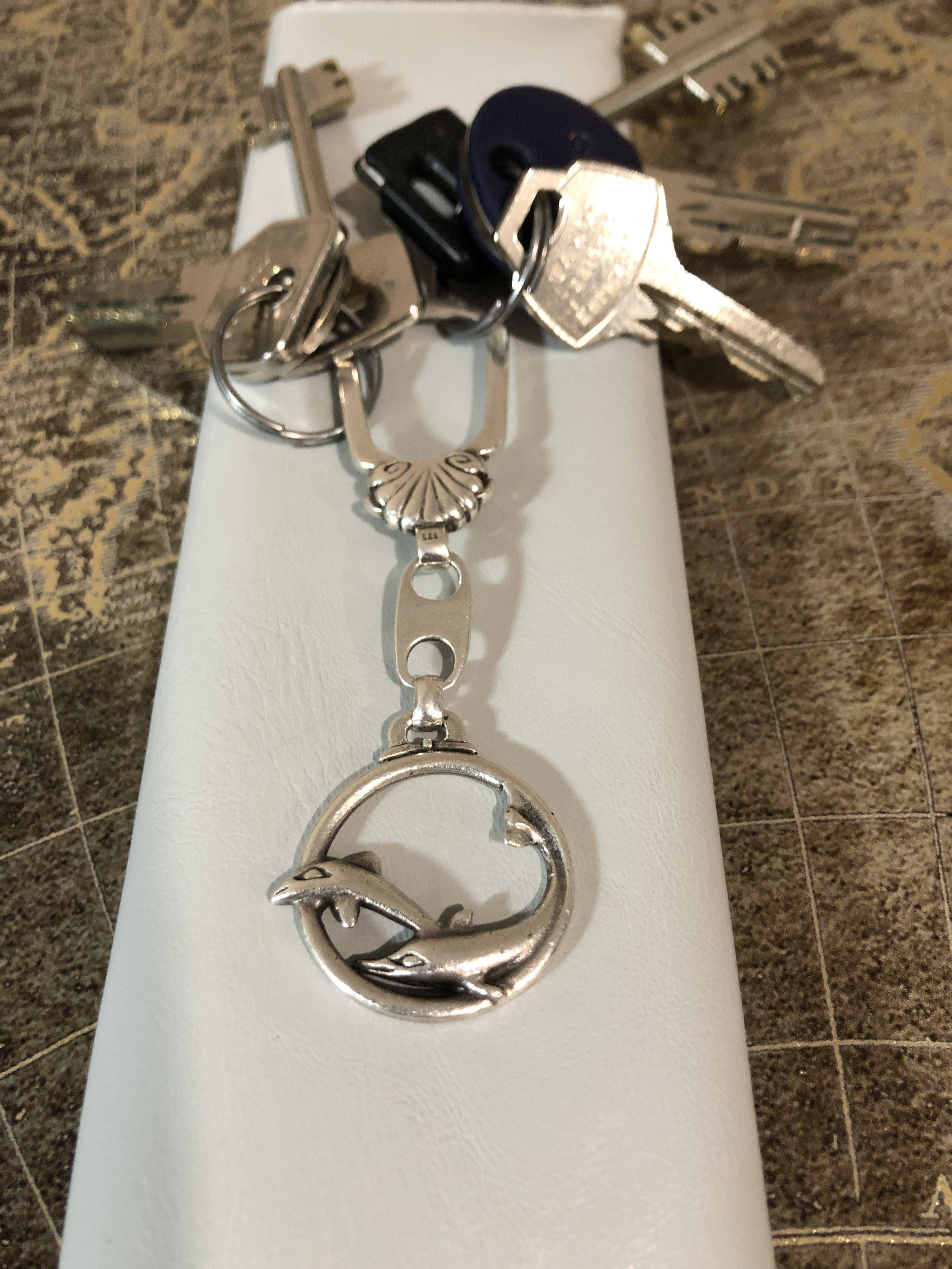Minoan Dolphins Key ring in sterling silver, silver keychain, men's gift, handmade keychain (MP-08) - ELEFTHERIOU EL