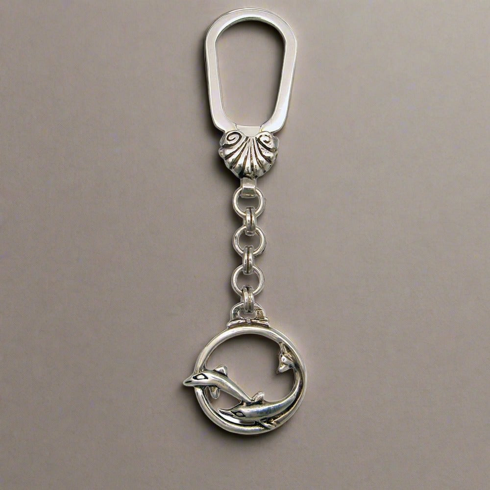 Minoan Dolphins Key ring in sterling silver, silver keychain, men's gift, handmade keychain (MP-08) - ELEFTHERIOU EL