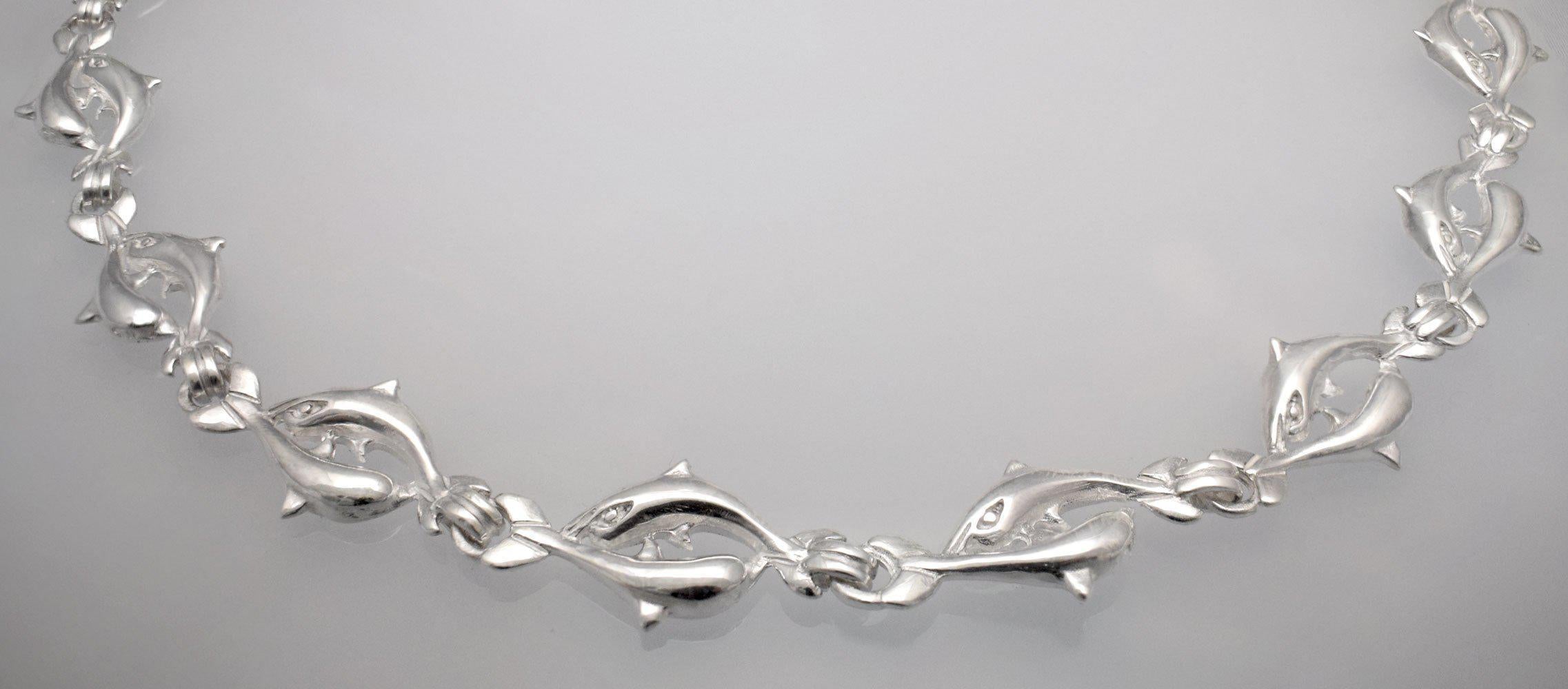 Minoan Dolphins Racing Sterling Silver Necklace (PE-13) - ELEFTHERIOU EL
