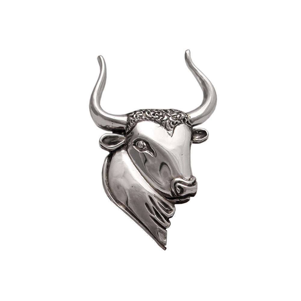 Minoan Head of Taurus Brooch in Sterling Silver (K-70) - ELEFTHERIOU EL